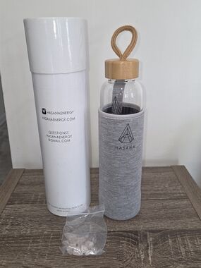 Hasana Glass Water Bottle with Gray Sleeve & Bamboo Lid